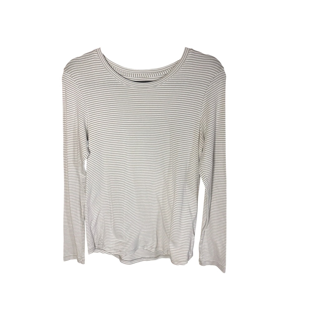Eddie Bauer Womens Grey White Striped Long Sleeve Cotton top